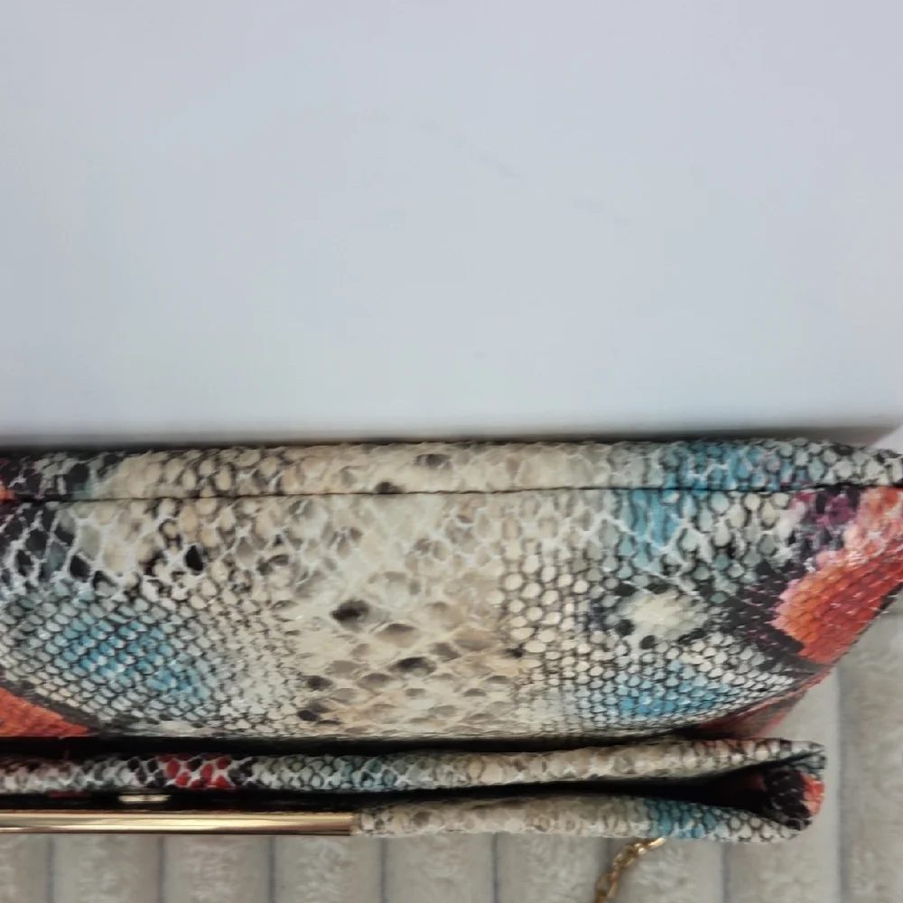 Snake-Print Clutch with Gold Chain - Multicolor
